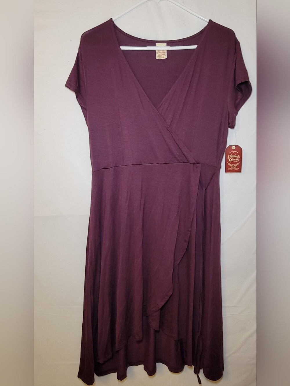 Faded Glory Deep Plum Faux-Wrap Midi Dress